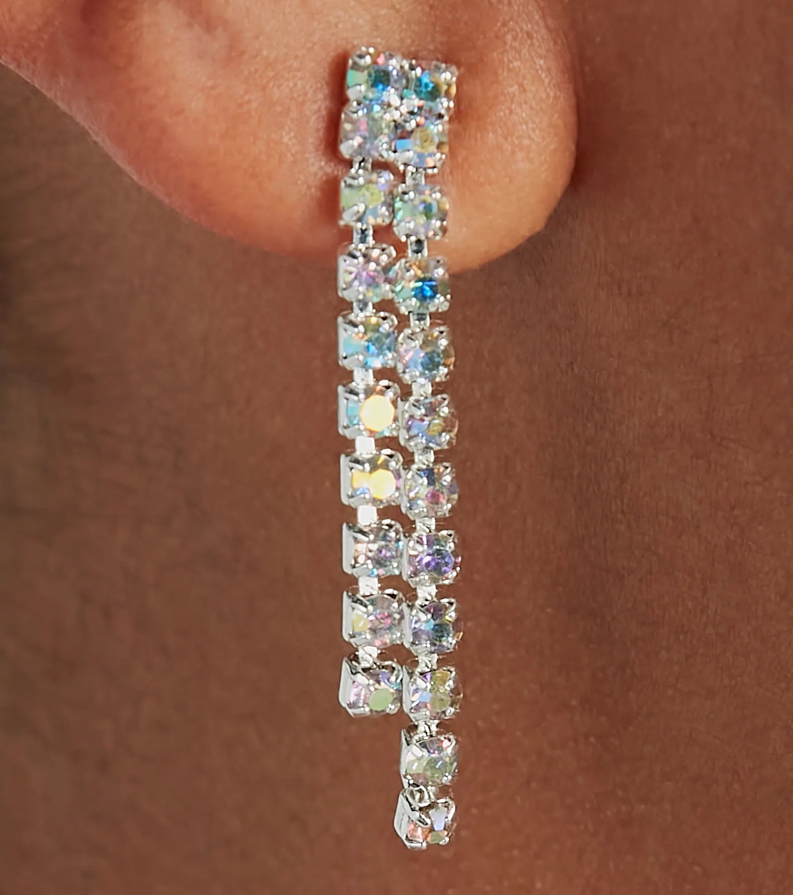 Glam Iridescent Rhinestone Necklace And Earrings Set - Image 2