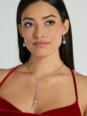 Glam Muse Rhinestone Lariat Necklace And Earrings Set