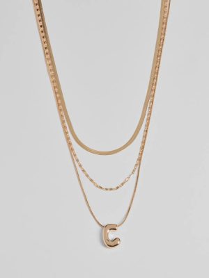 C Initial Layered Bubble Necklace