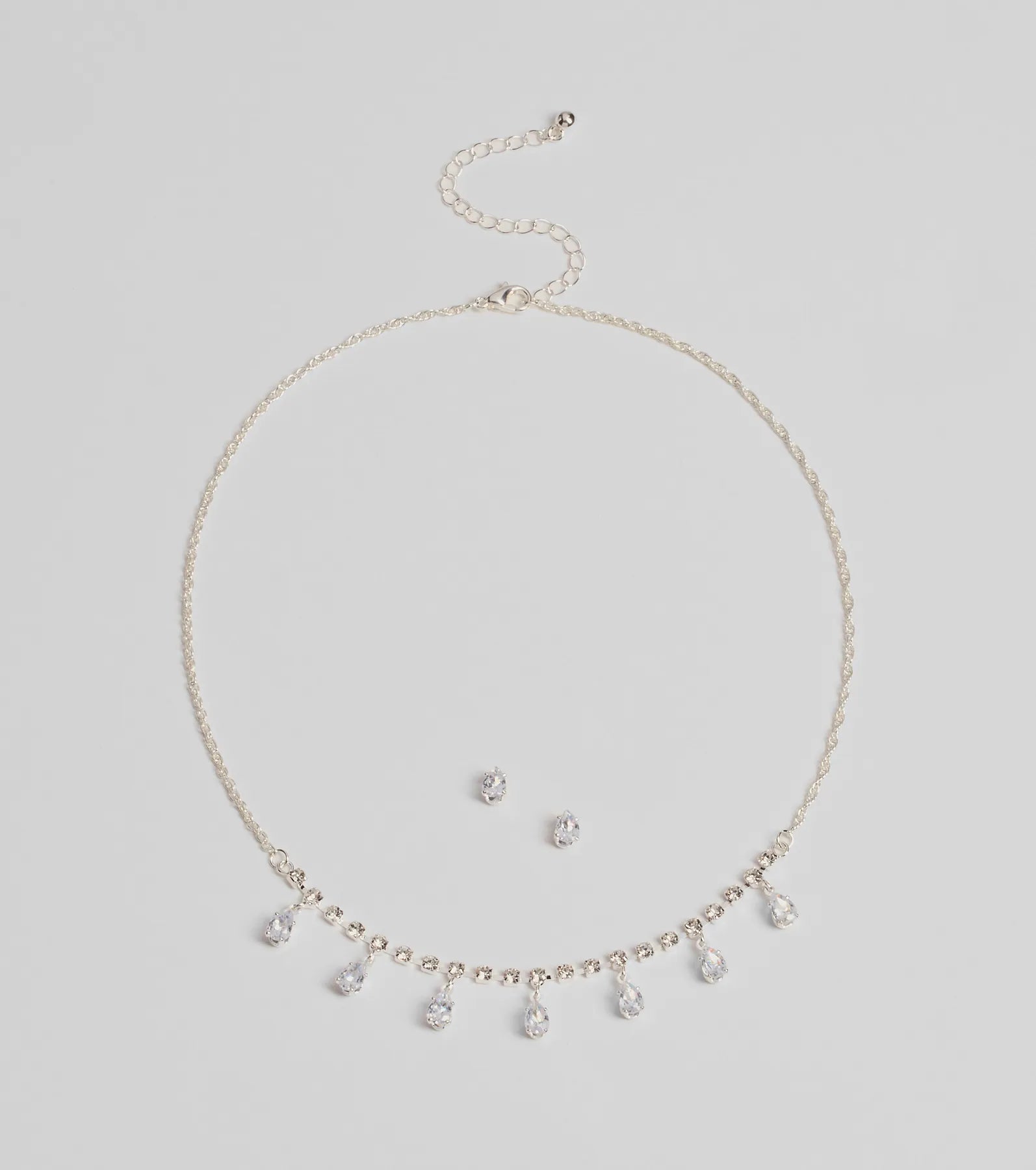 Luxe Dainty Cubic Zirconia Necklace And Stud Earrings Set