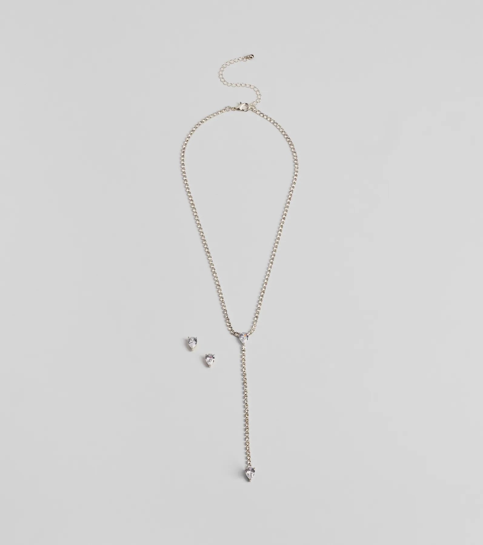 Simple Glitz Rhinestone Lariat Necklace And Stud Earrings Set