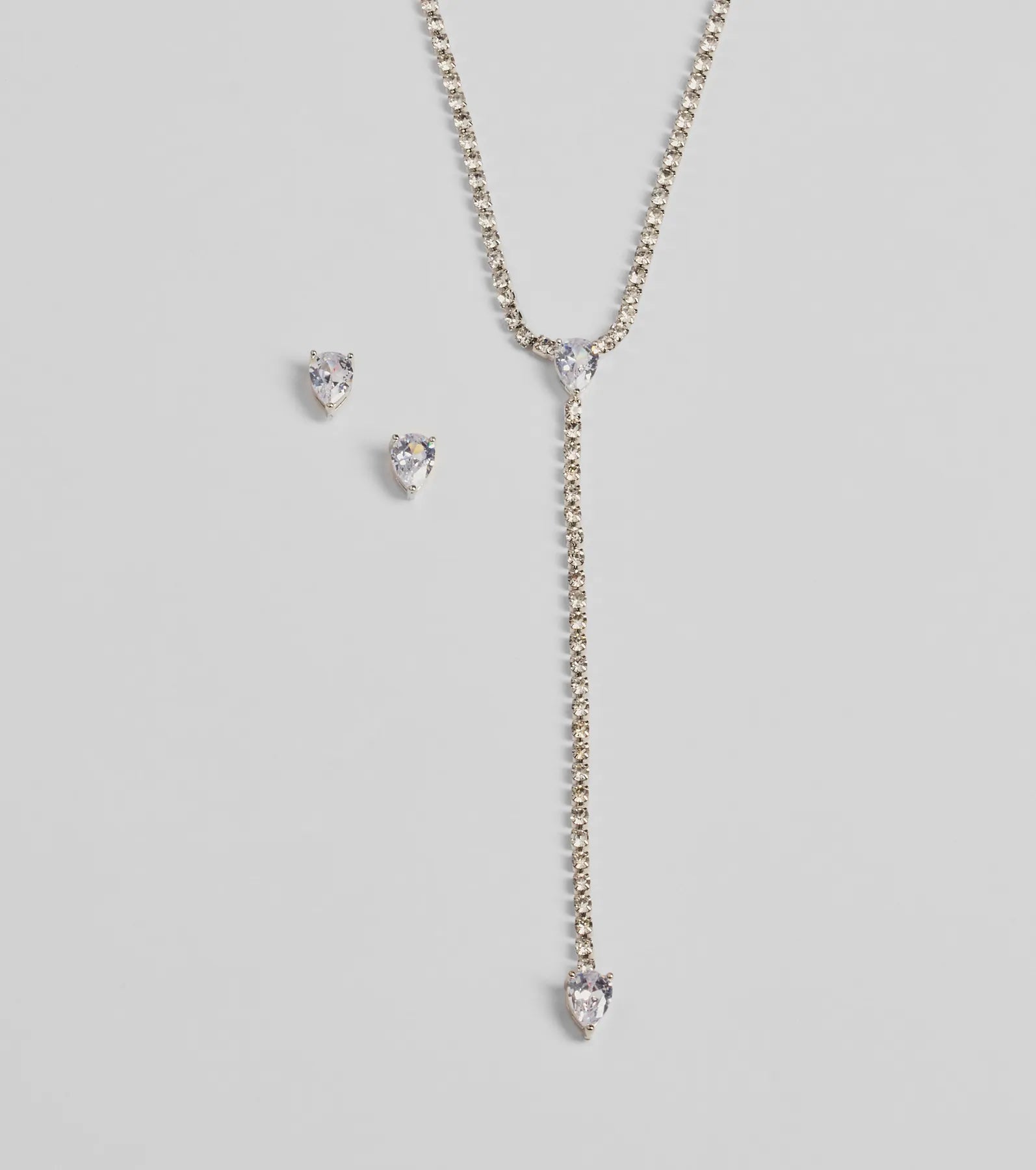 Simple Glitz Rhinestone Lariat Necklace And Stud Earrings Set - Image 2