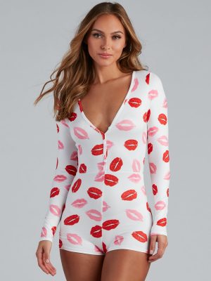 Kiss Kiss Lip Print Pajama Romper