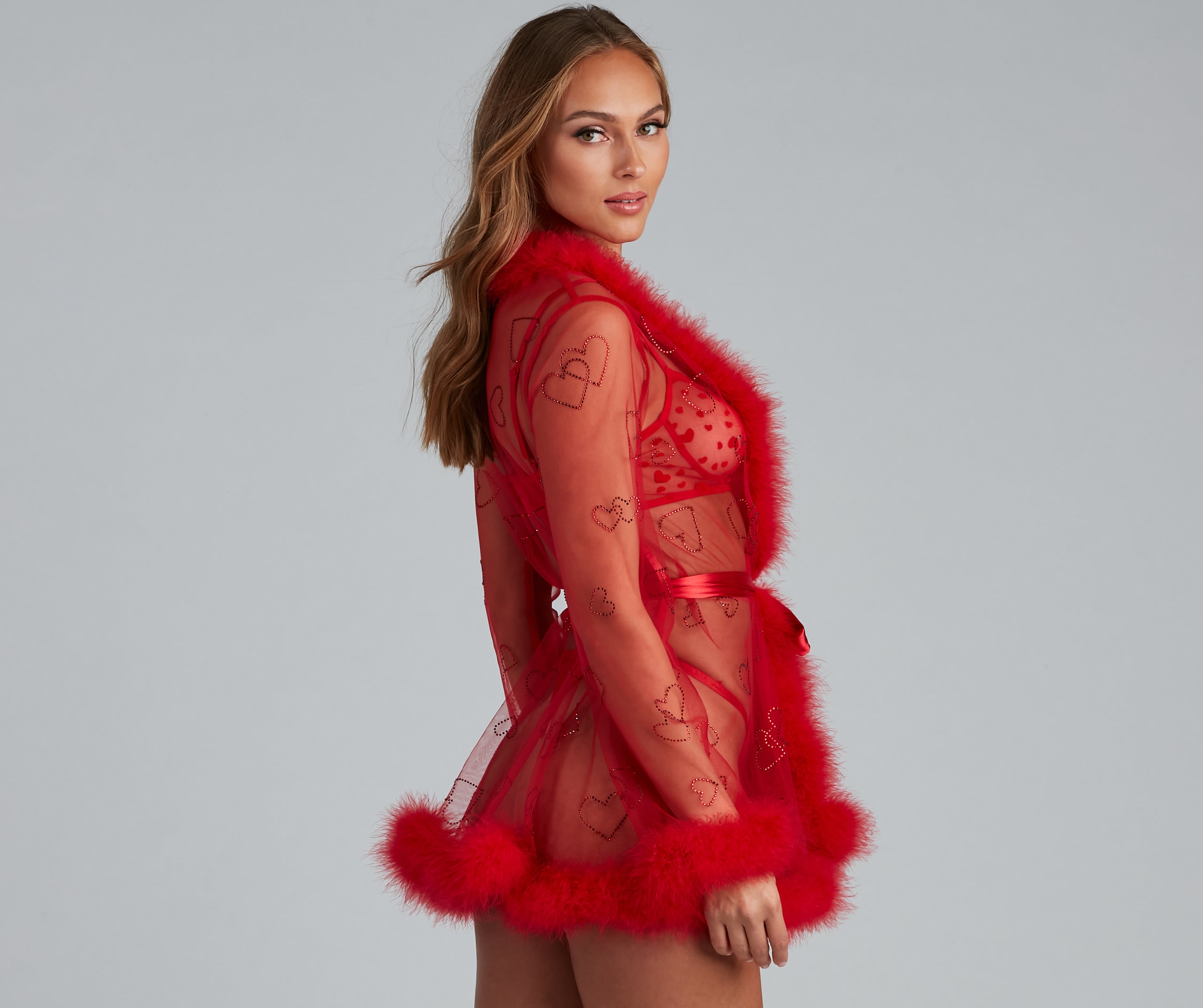 Totally Smitten Marabou Trim Robe - Image 3