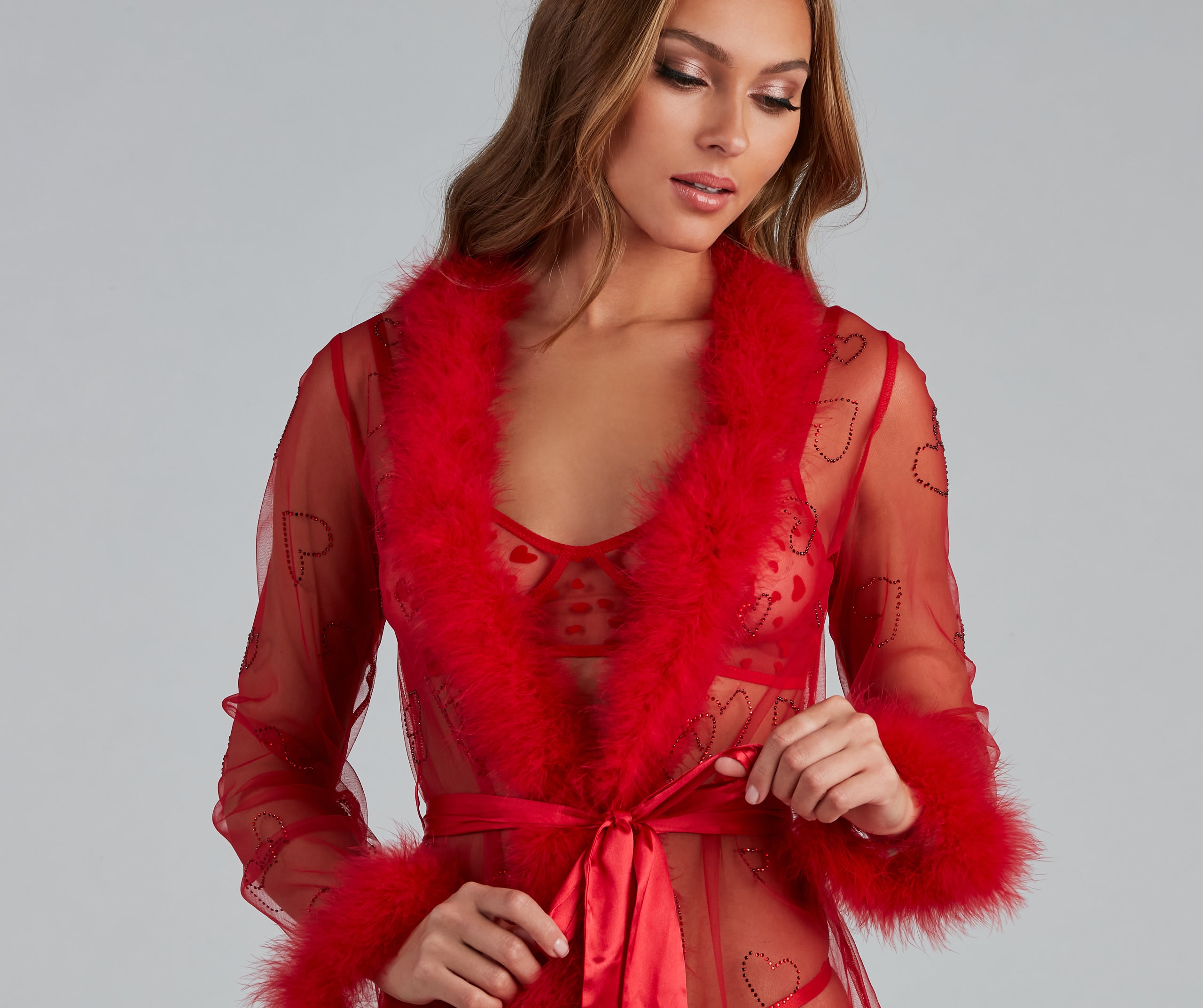 Totally Smitten Marabou Trim Robe - Image 4
