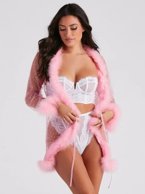 Dream Girl Glitter Heart Marabou Feather Robe