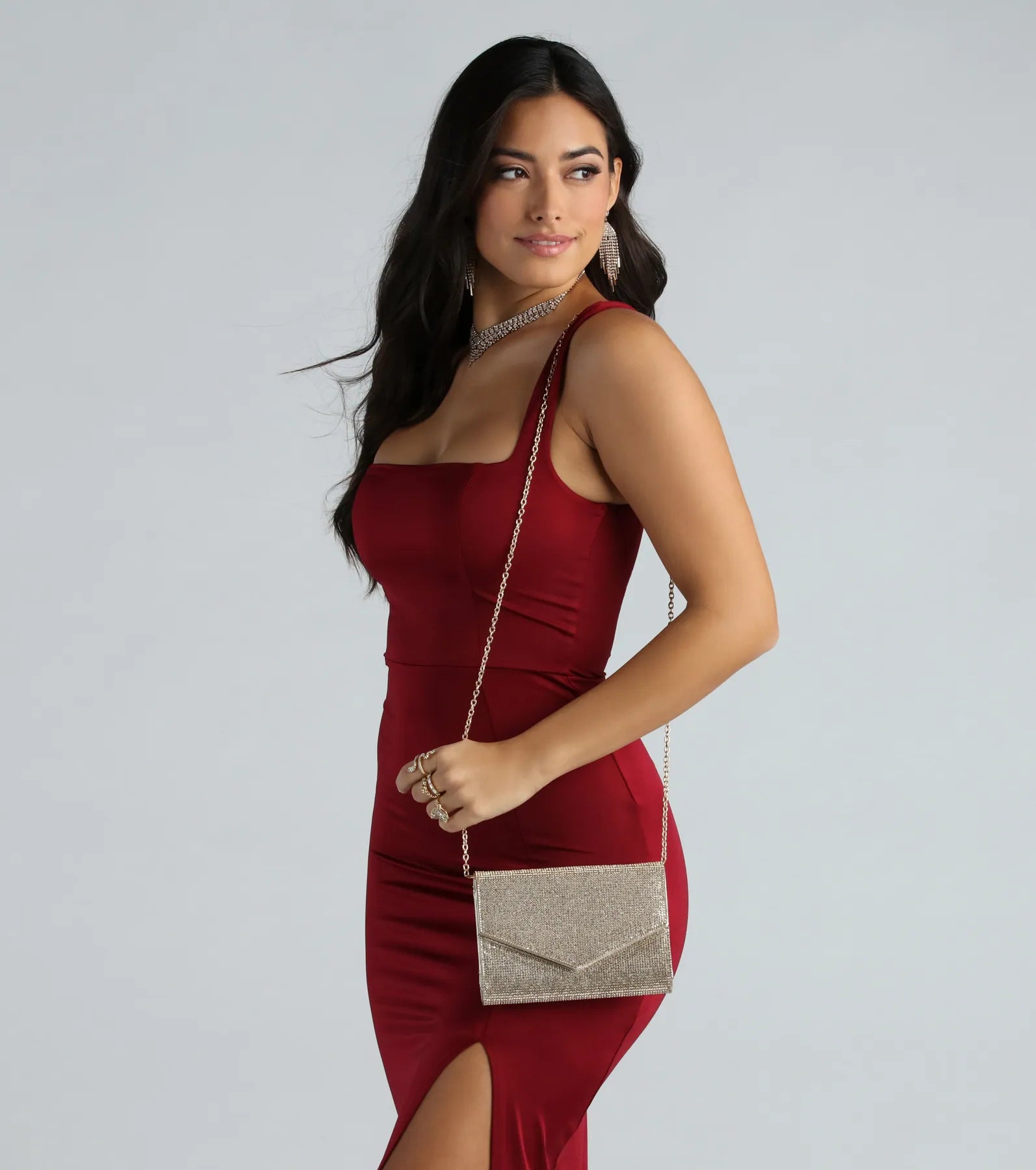 Bling On The Glamour Rhinestone Metallic Clutch - Image 2