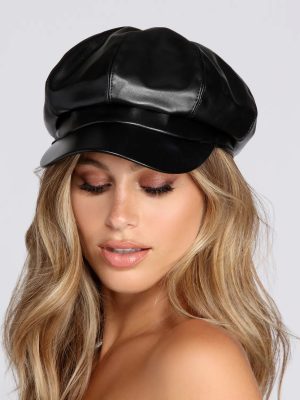 Faux Leather Cabby Hat