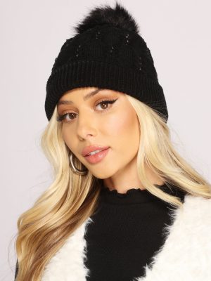 All the Blitz Rhinestone Knit Beanie
