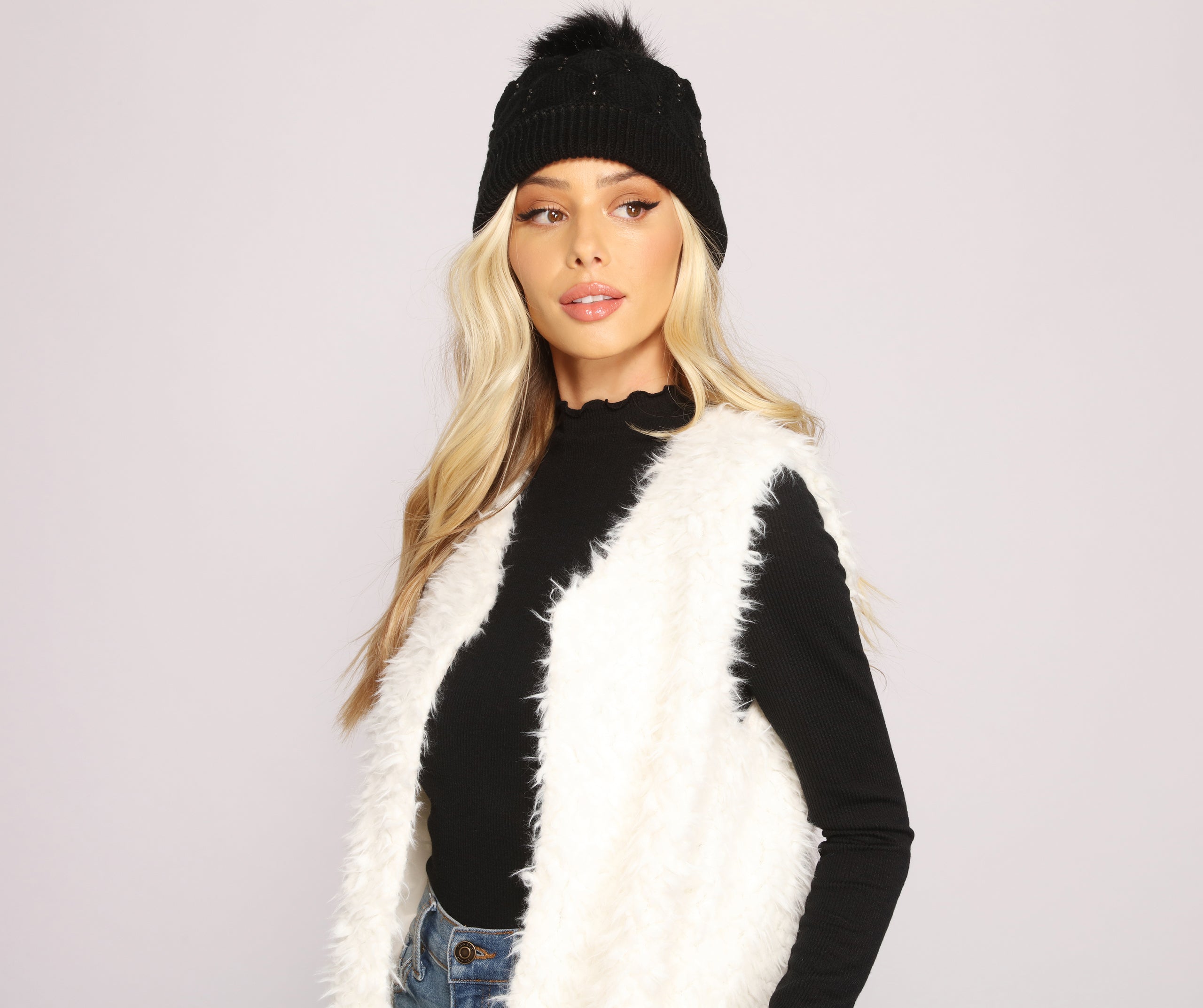 All the Blitz Rhinestone Knit Beanie - Image 2
