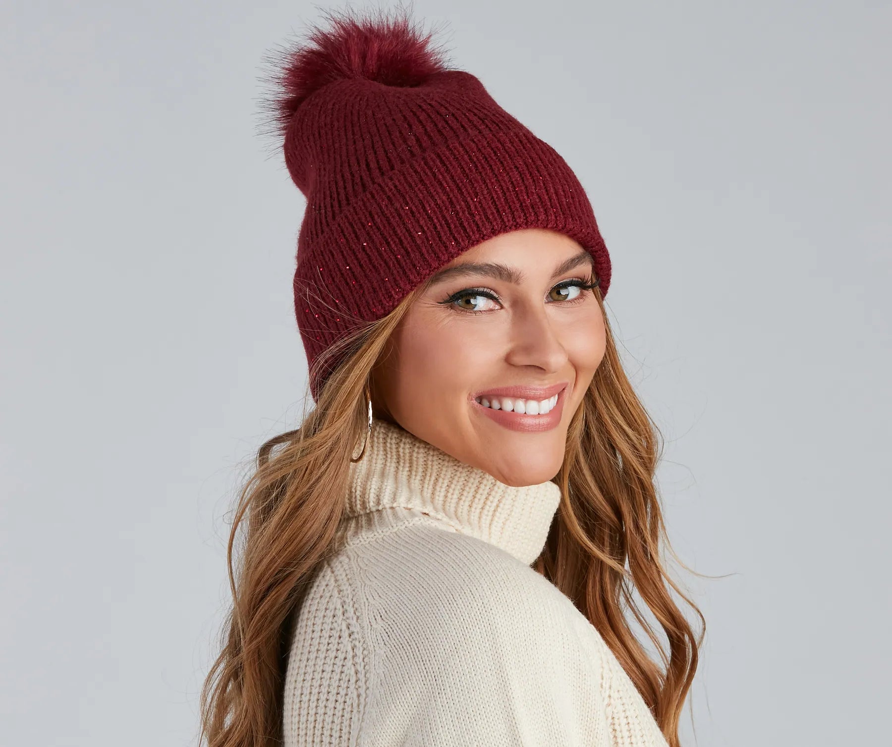 Winter Beauty Rhinestone Pom Beanie - Image 3