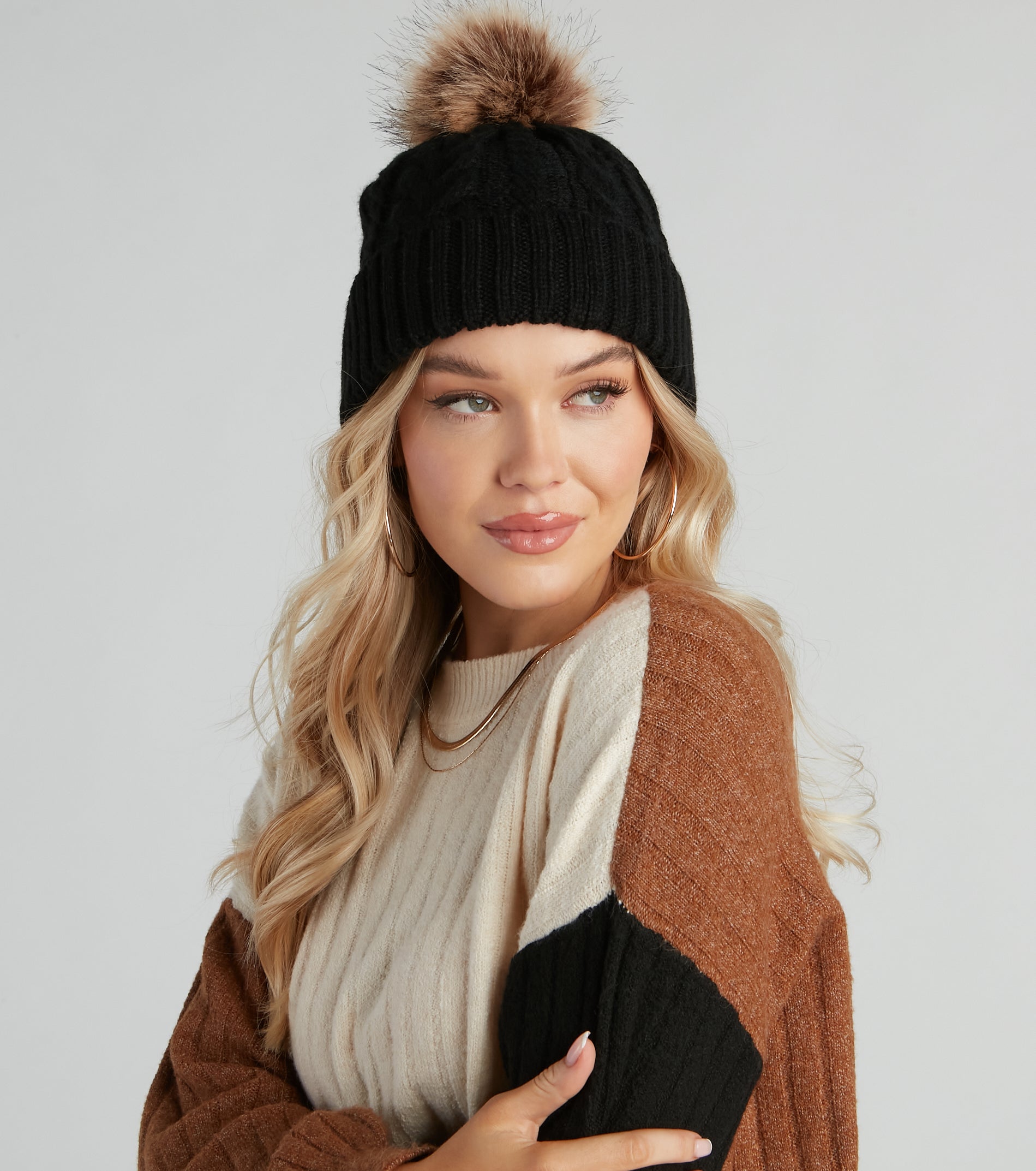 Winter Breeze Faux Fur Knit Beanie - Image 3