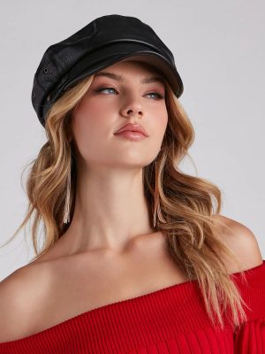 Major Chic Moves Faux Leather Cabbie Hat