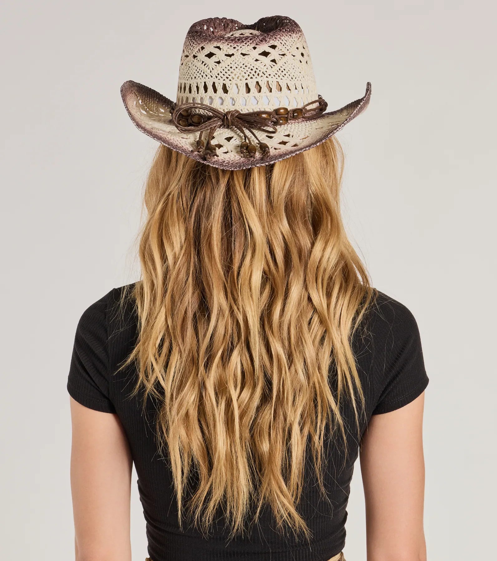 Boho Babe Out West Beaded Straw Cowboy Hat - Image 4