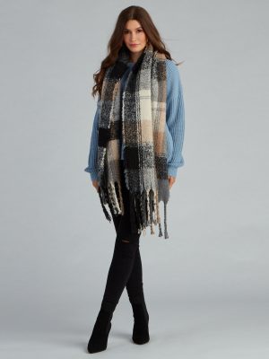Apple Cider Plaid Noodle Fringe Scarf
