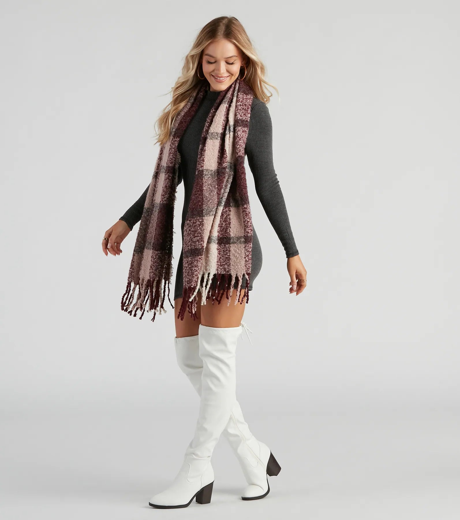 Coffee Date Chic Plaid Scarf - Image 2