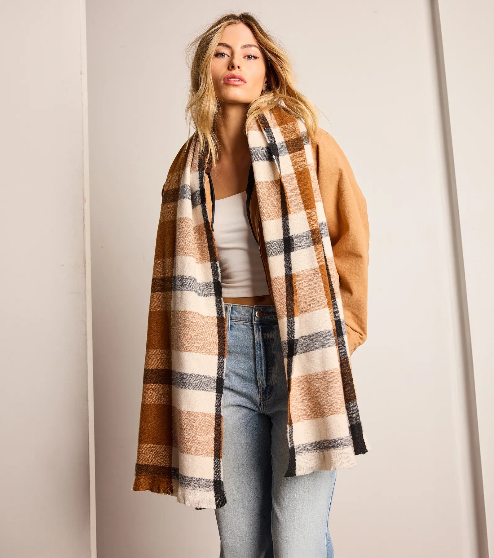 Softest Style Plaid Frayed Scarf - Image 4