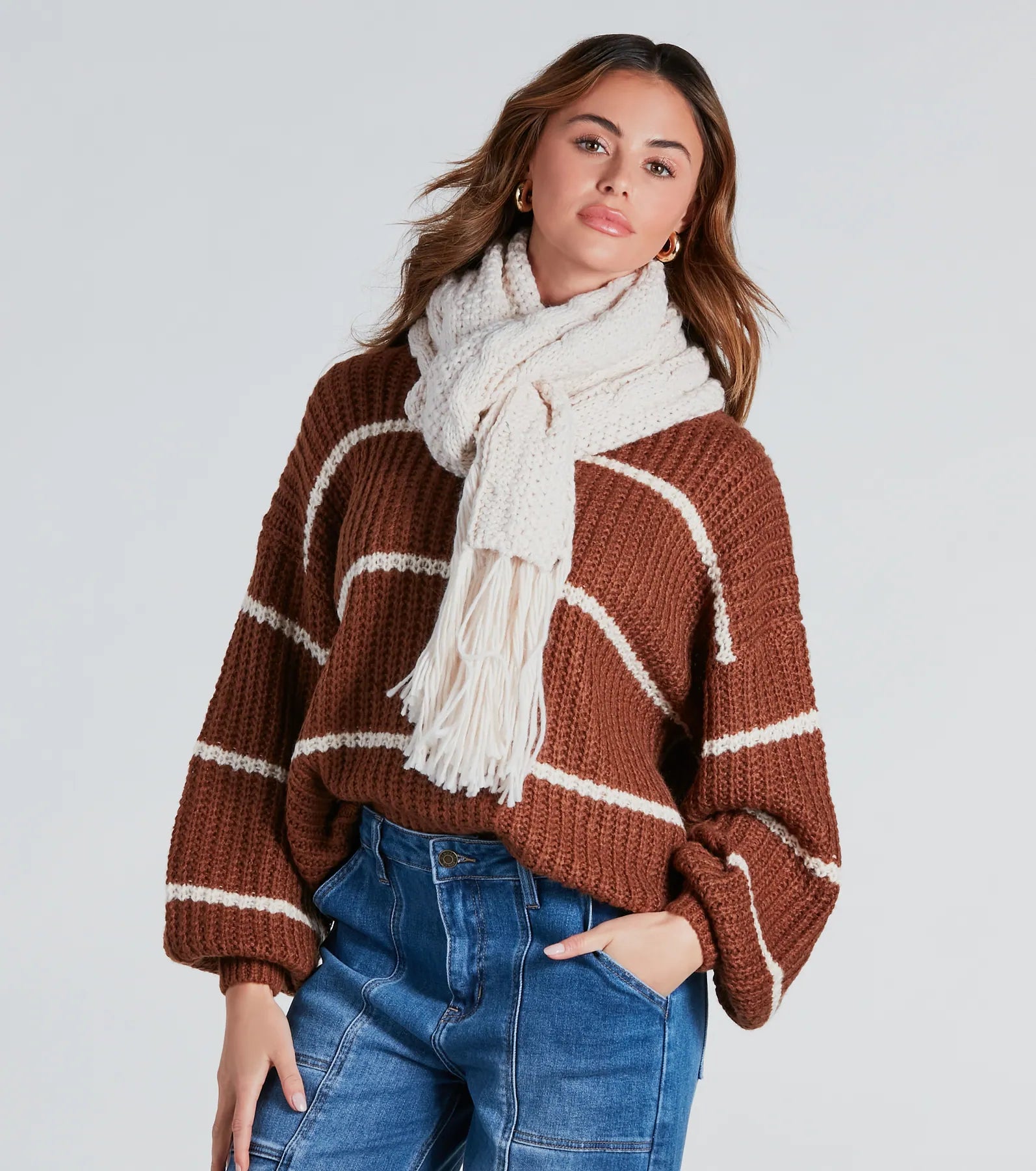 Cozy Cutie Cable Knit Fringe Scarf - Image 2