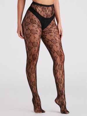 Rose Blooms Nylon Fishnet Tights