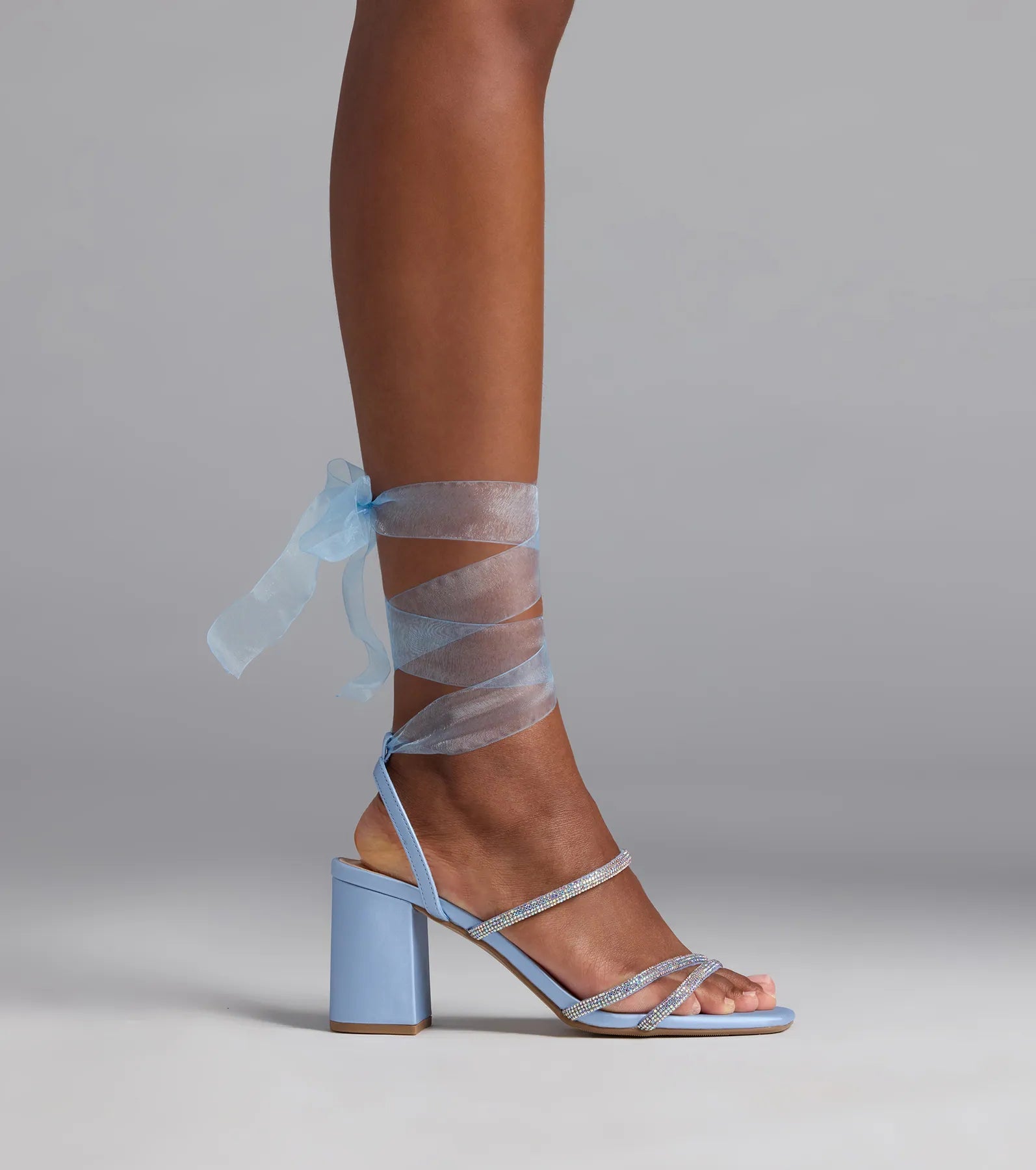 Stay Elegant Lace-Up Rhinestone Block Heels - Image 7