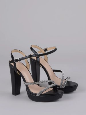 Dazzle Me Up Rhinestone Strappy Block Heels