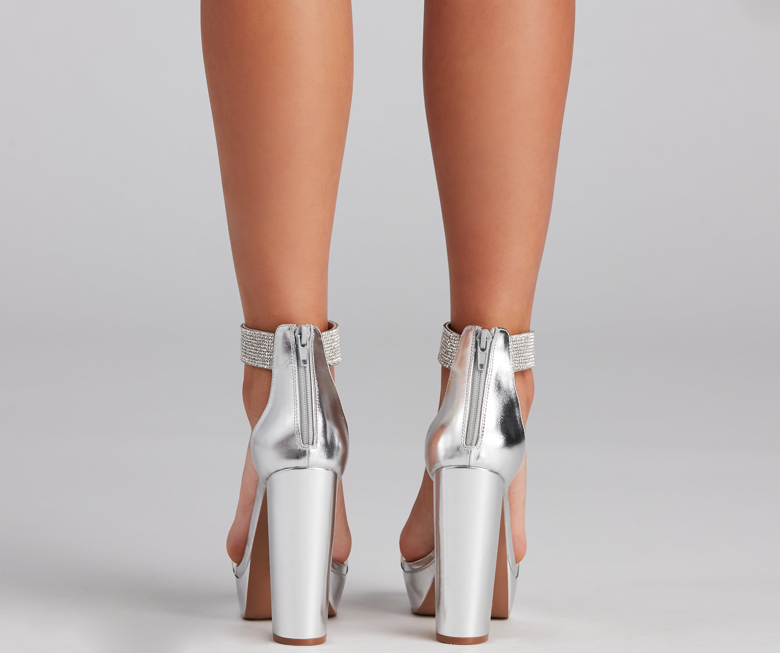 Miss Chic Rhinestone Ankle Platform Heels - Image 4