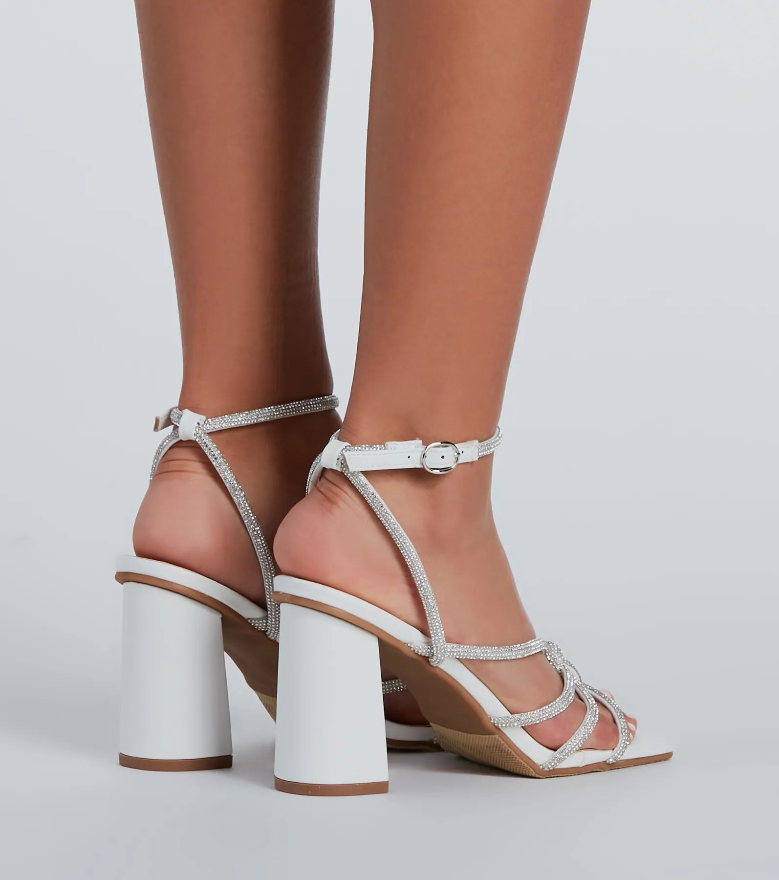 Step Out And Sparkle Rhinestone Strappy Block Heels - Image 4