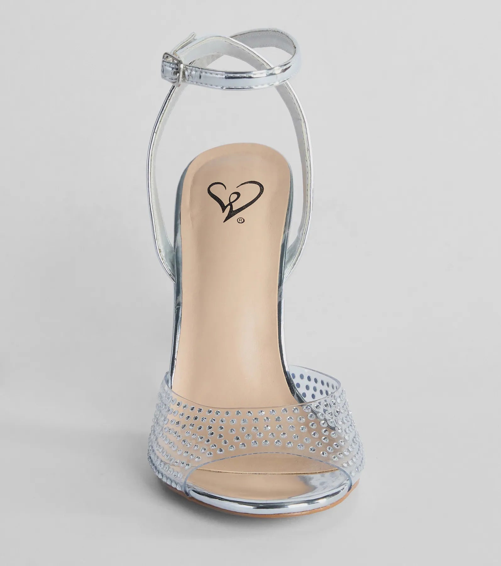Major Glam Rhinestone Chrome Clear Block Heels - Image 3