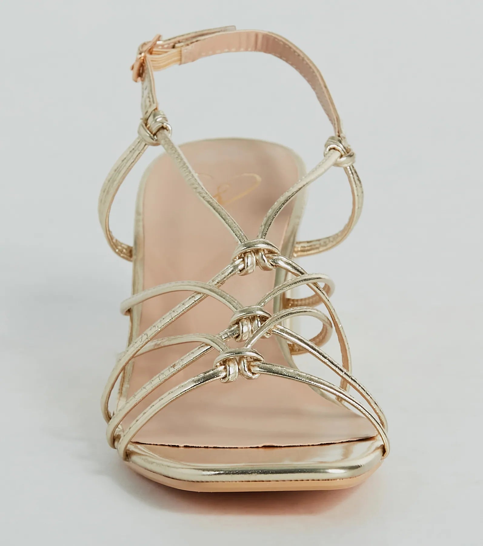 Glam Strappy Metallic Faux Leather Low-Block Heels - Image 3