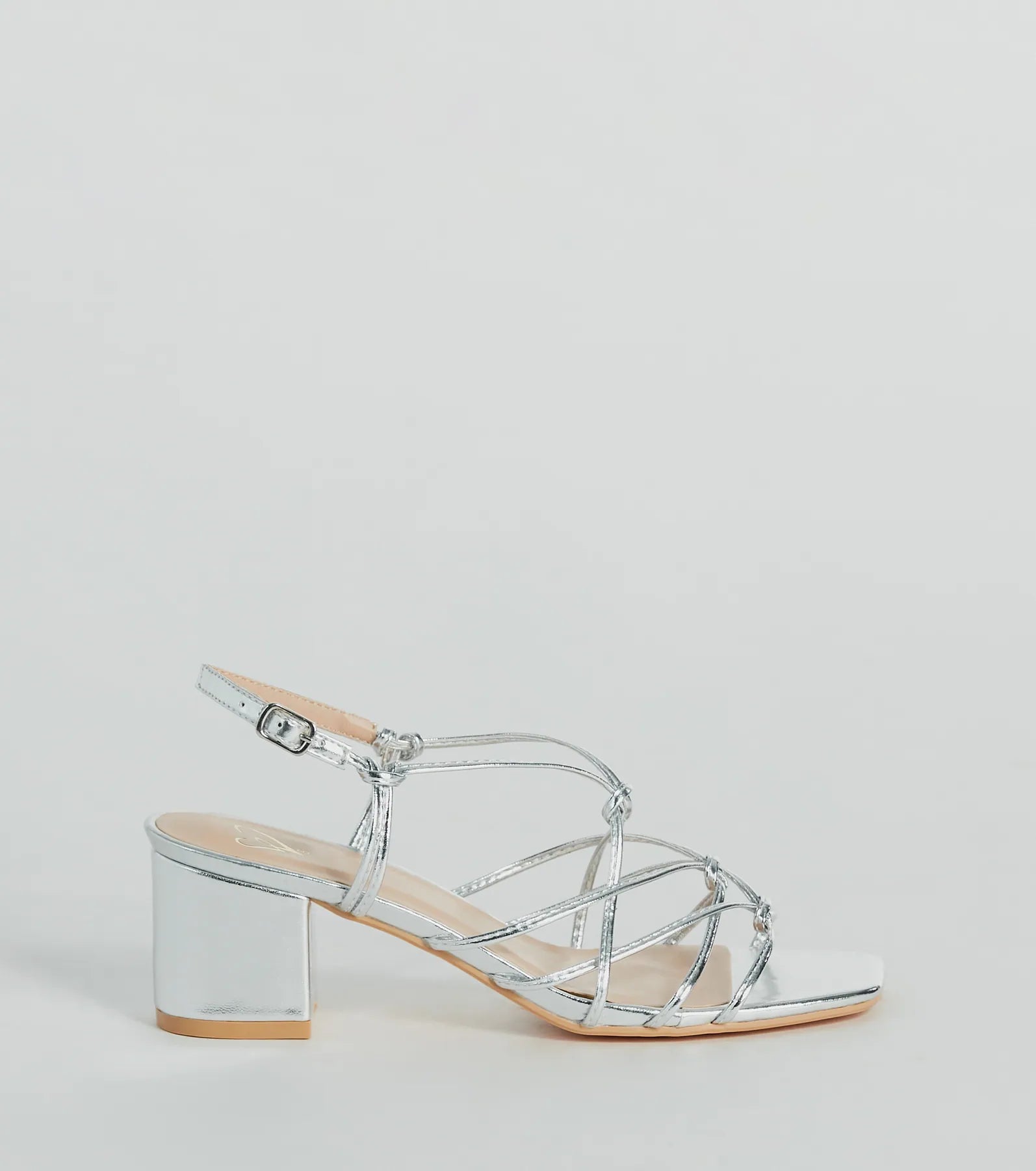 Glam Strappy Metallic Faux Leather Low-Block Heels - Image 6