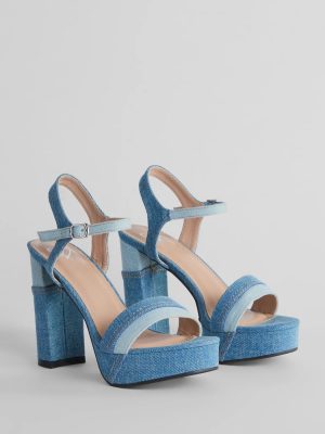 Style Quotient Platform Denim Block Heels