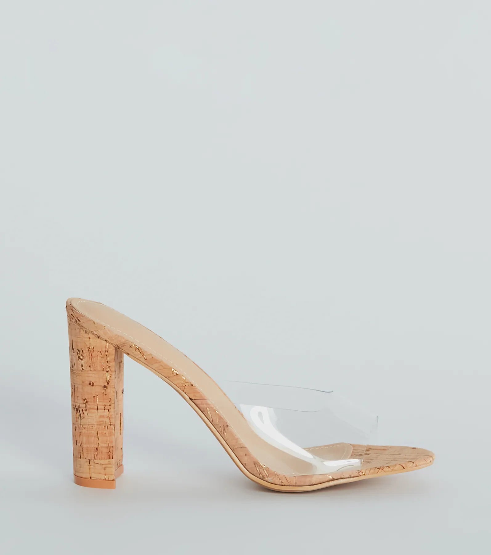 Contemporary Cutie Clear Cork High Heel Sandals - Image 2