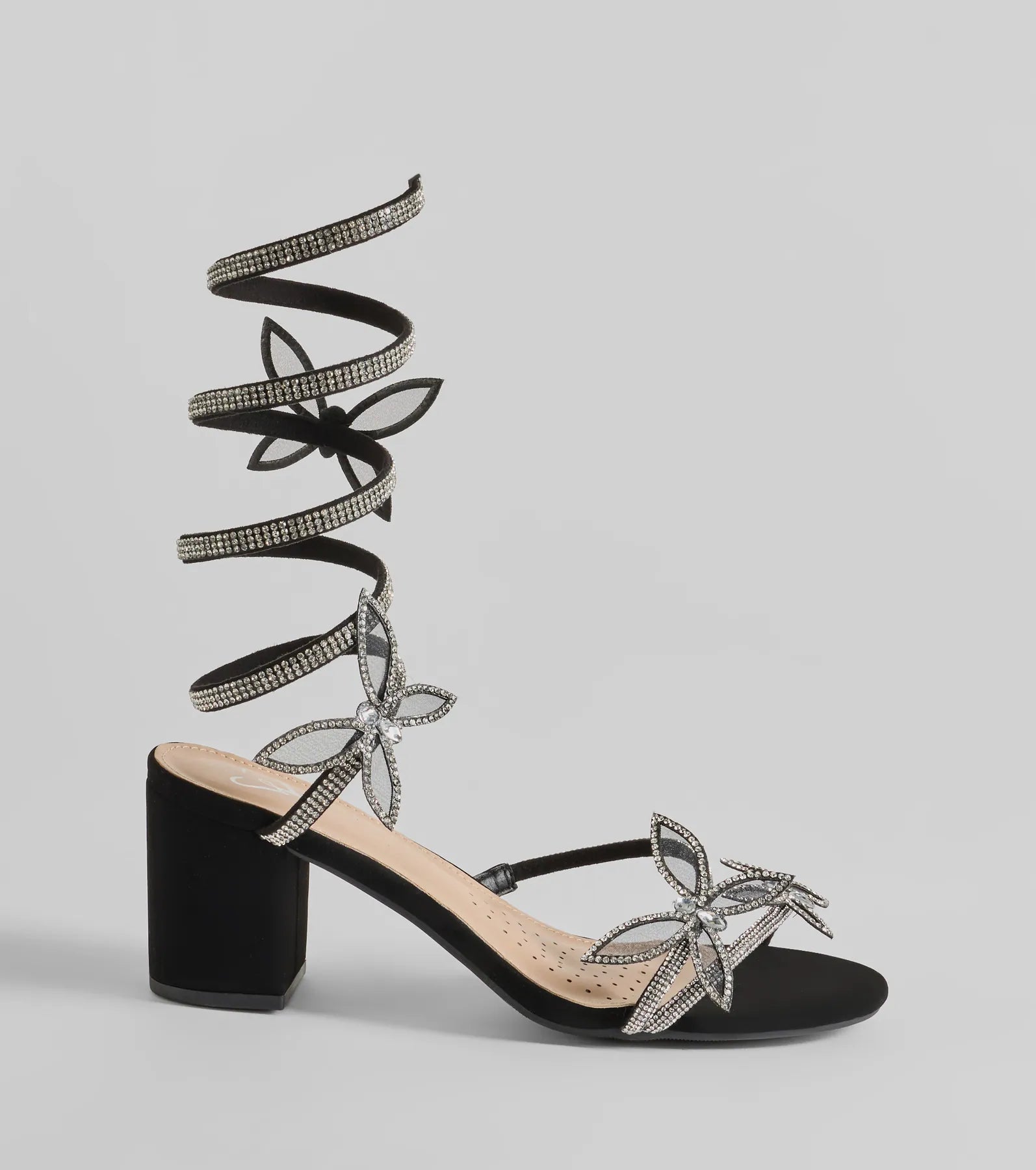 Flutter Fashion Rhinestone Butterfly Spiral Heels - Image 2
