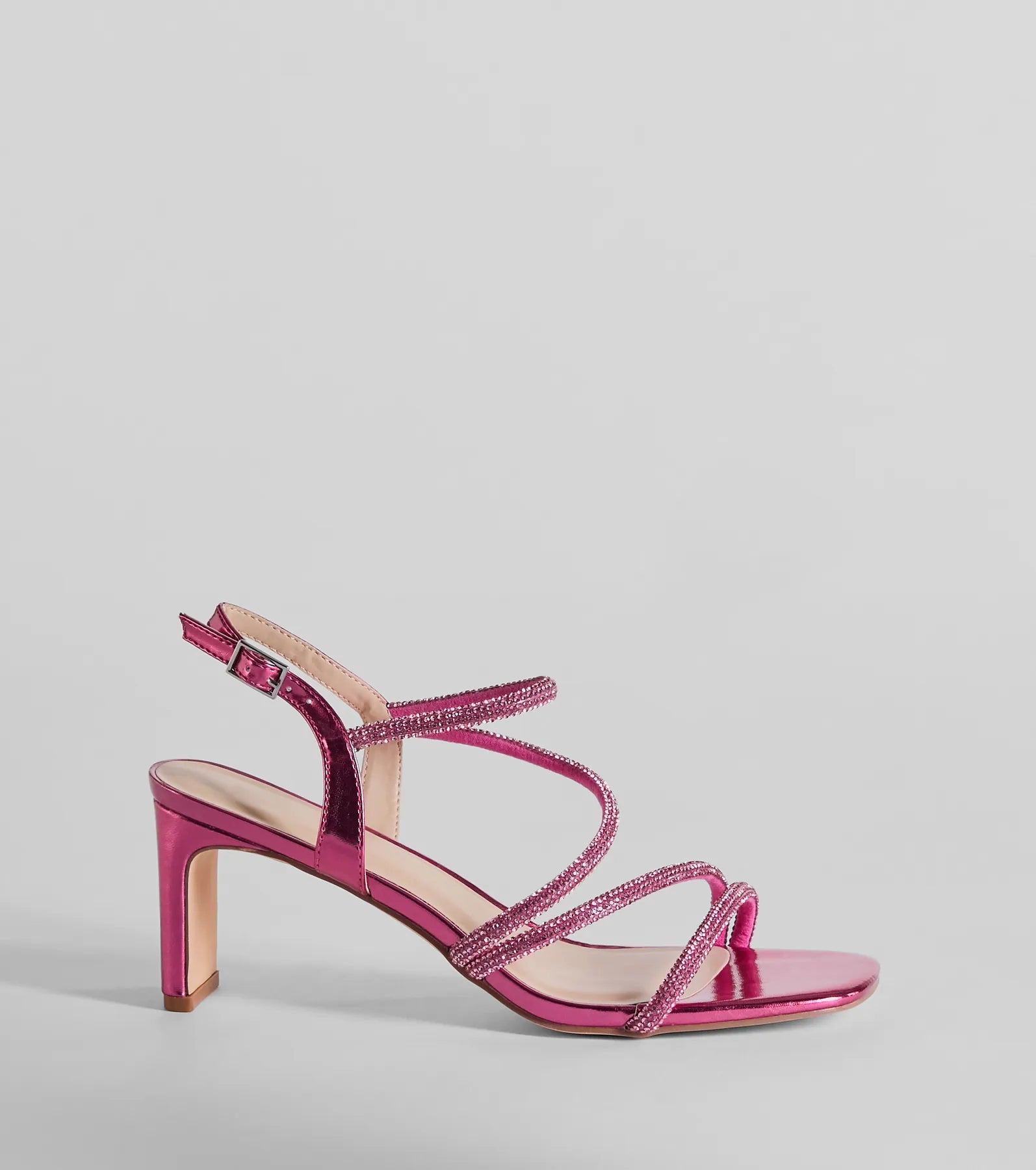 Glamour Up Rhinestone Strappy Metallic Heels - Image 3