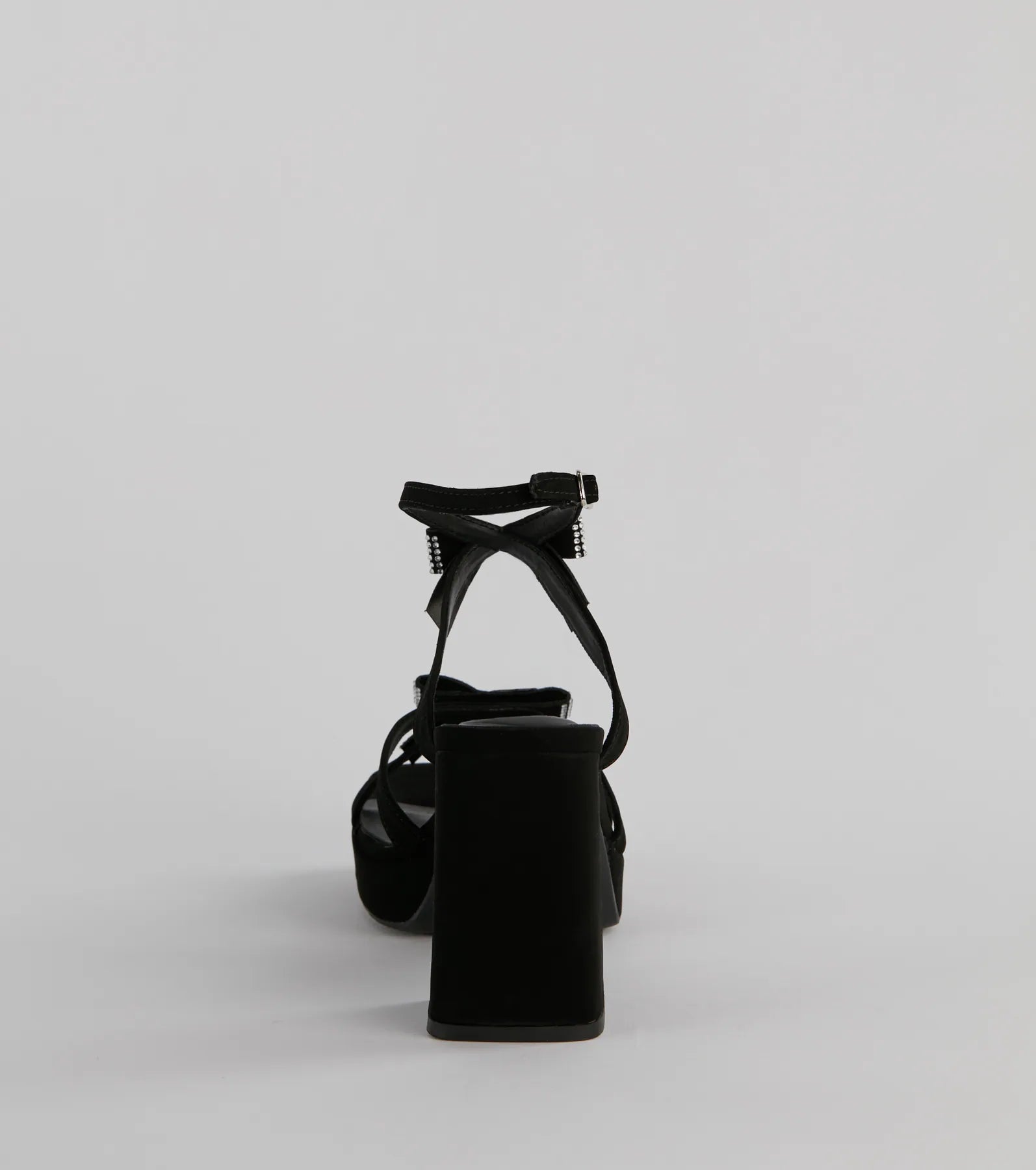 Soiree Glam Rhinestone Bow Platform Block Heels - Image 3