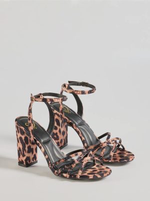 Sassy Rhinestone Strappy Leopard Print Block Heels