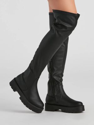 Edgy Sole Lug Knee High Boots
