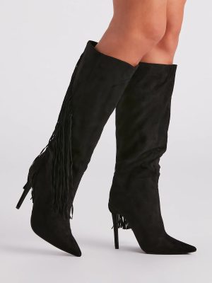 Chic Strut Fringe Knee-High Stiletto Boots