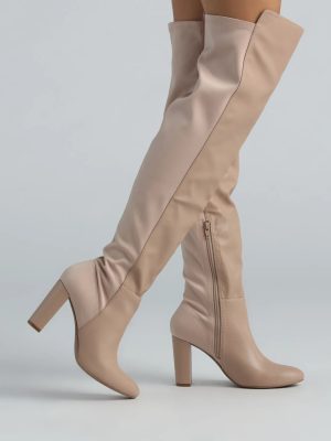 Trendy Two-Tone Faux Leather Over-The-Knee Boots