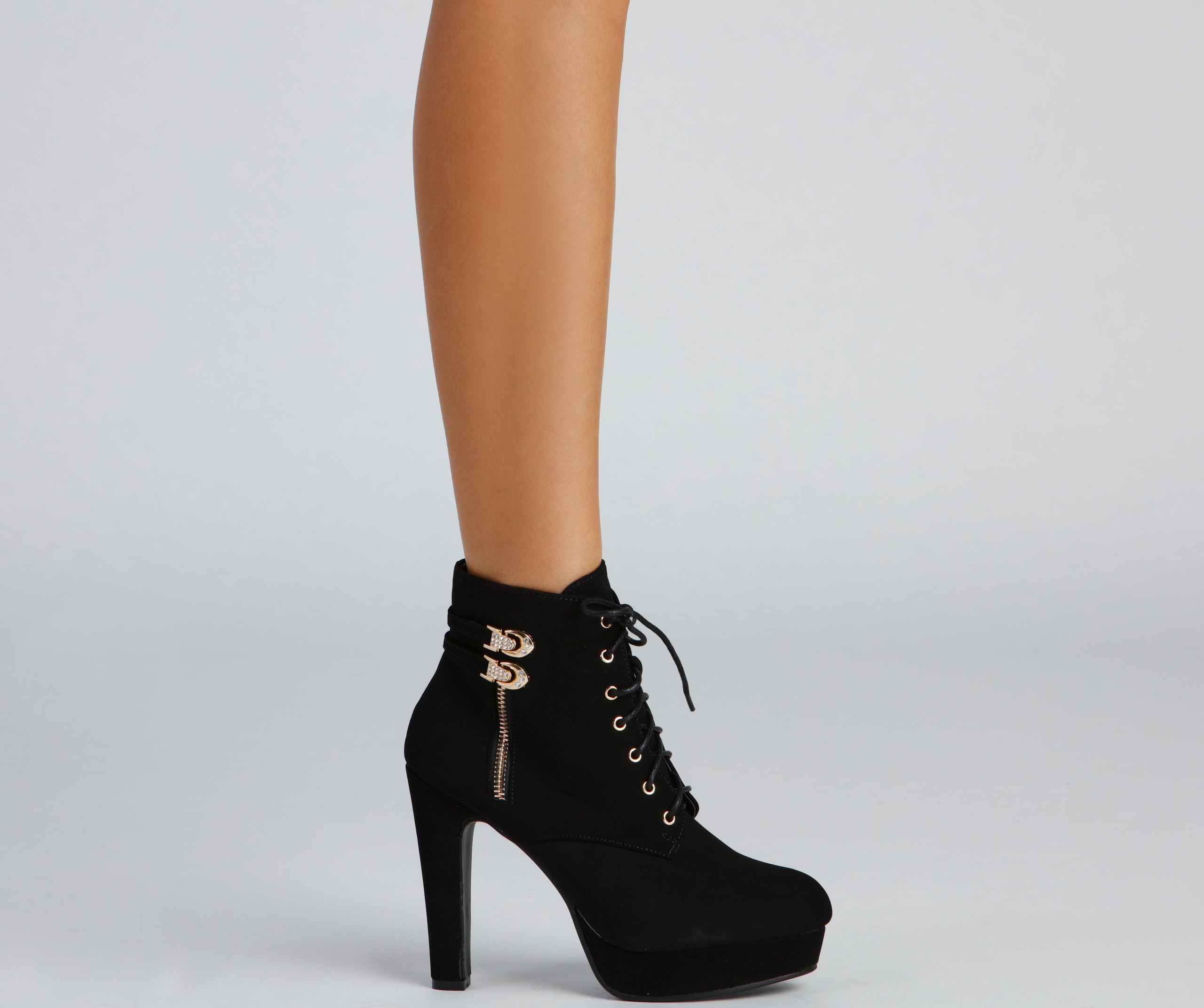 West Side Shine Rhinestone Buckle Platform Booties - Image 3