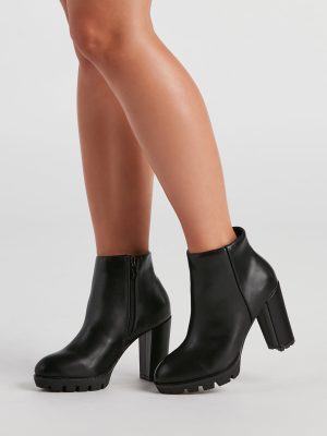 First Sight Lug Block Heel Booties