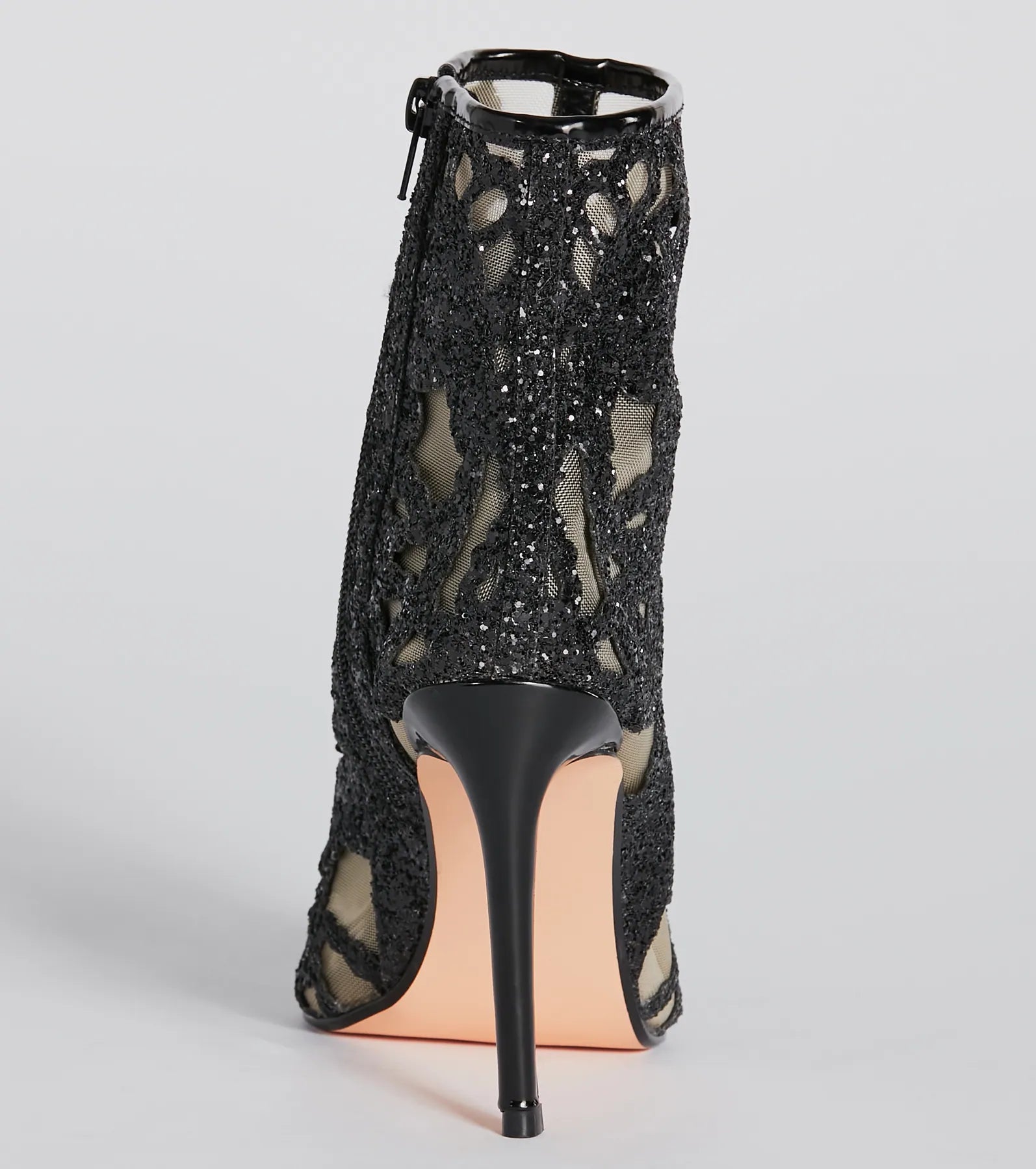 Glamorous Energy Glitter Mesh Stiletto Booties - Image 4