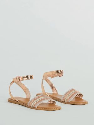 Sun-Soaked Adventure Woven Metallic Flat Sandals