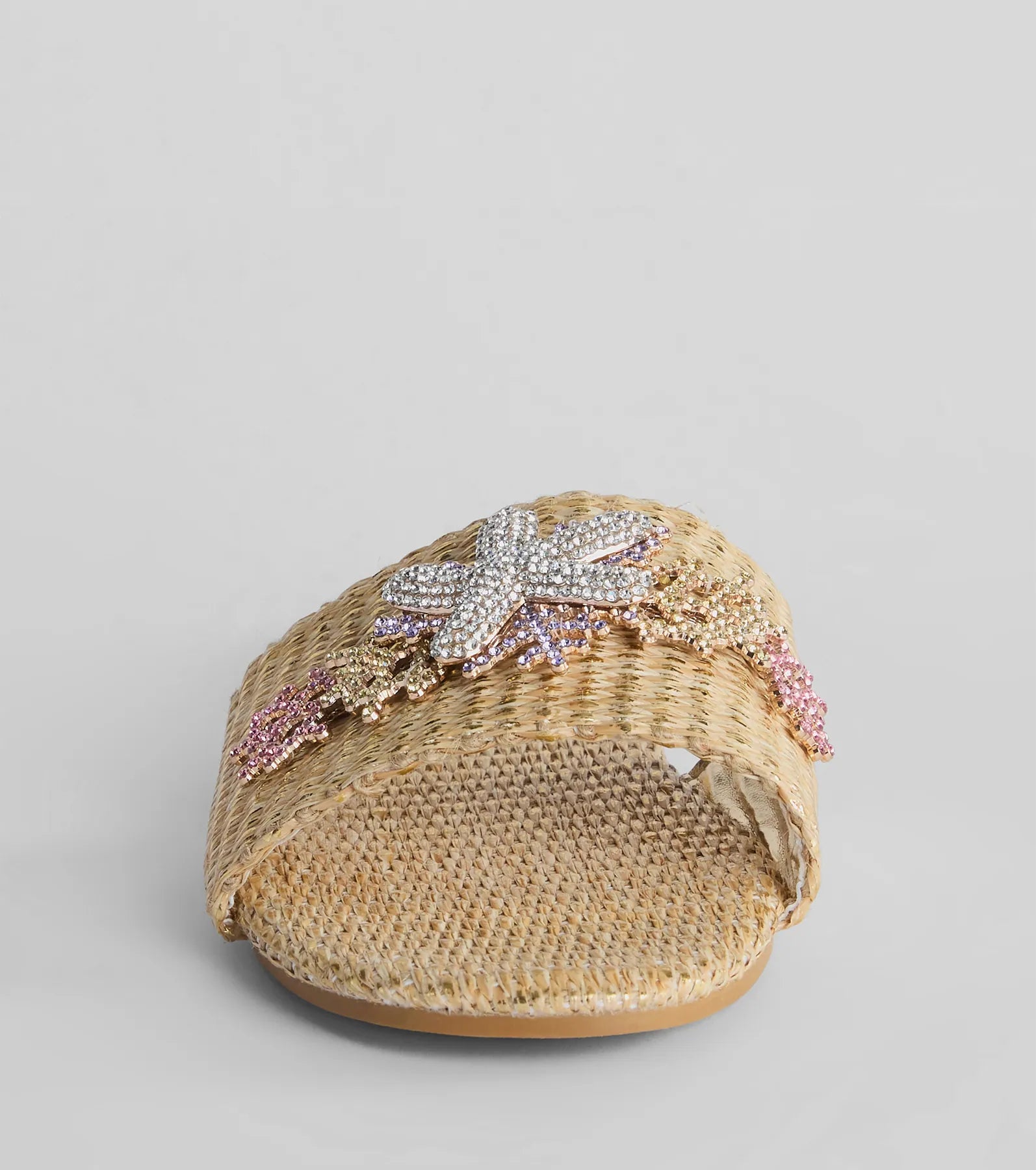 Wish On A Rhinestone Starfish Straw Flat Sandals - Image 3