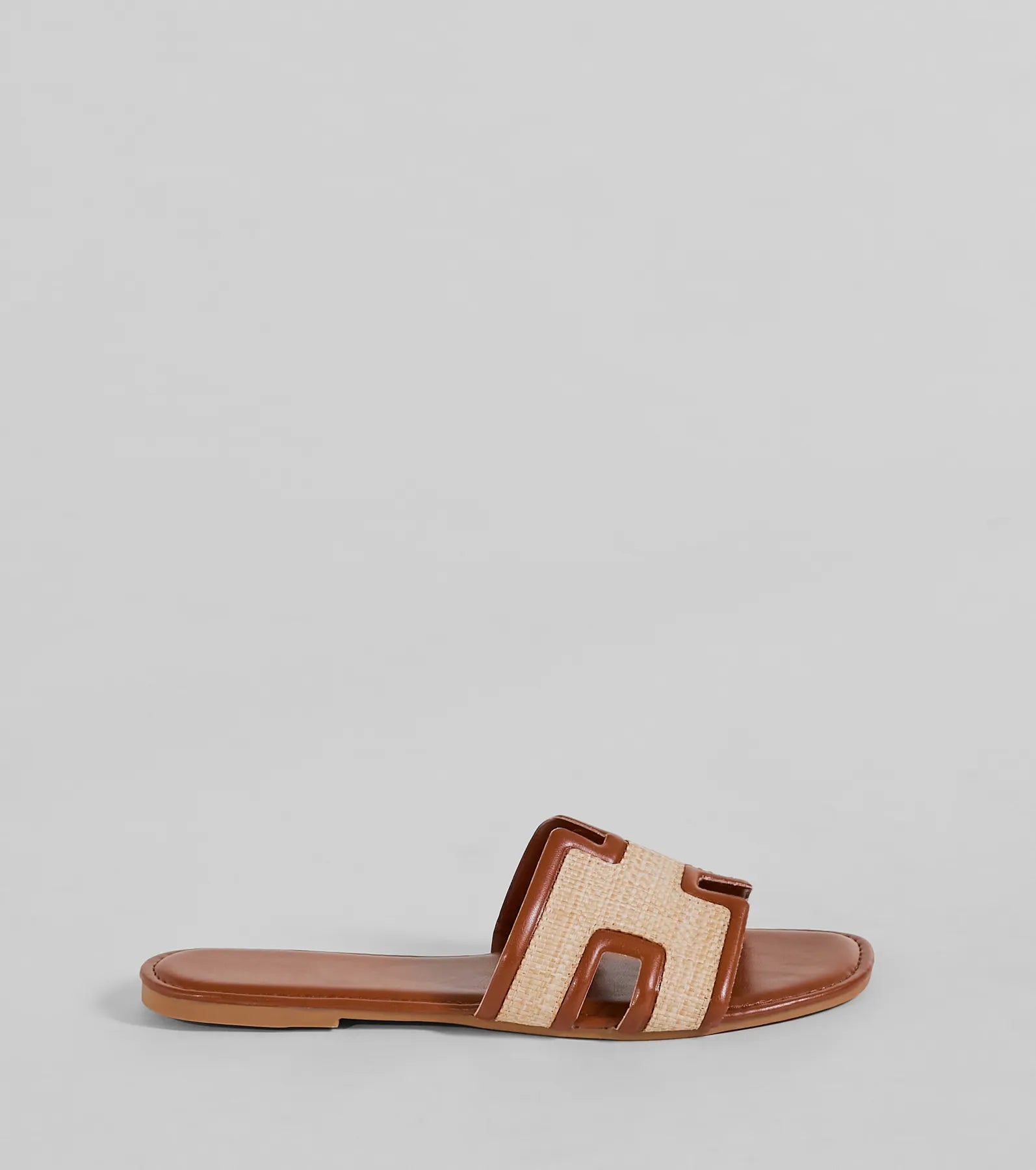 Pop Of Cute Straw Faux Leather Flat Sandals - Image 2