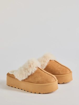 Cozy Mode Faux Fur Lined Platform Slippers